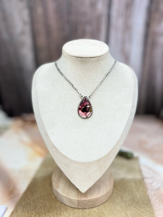 Handmade Sterling Silver Dahlia Rose Necklace with Signed Nizhoni