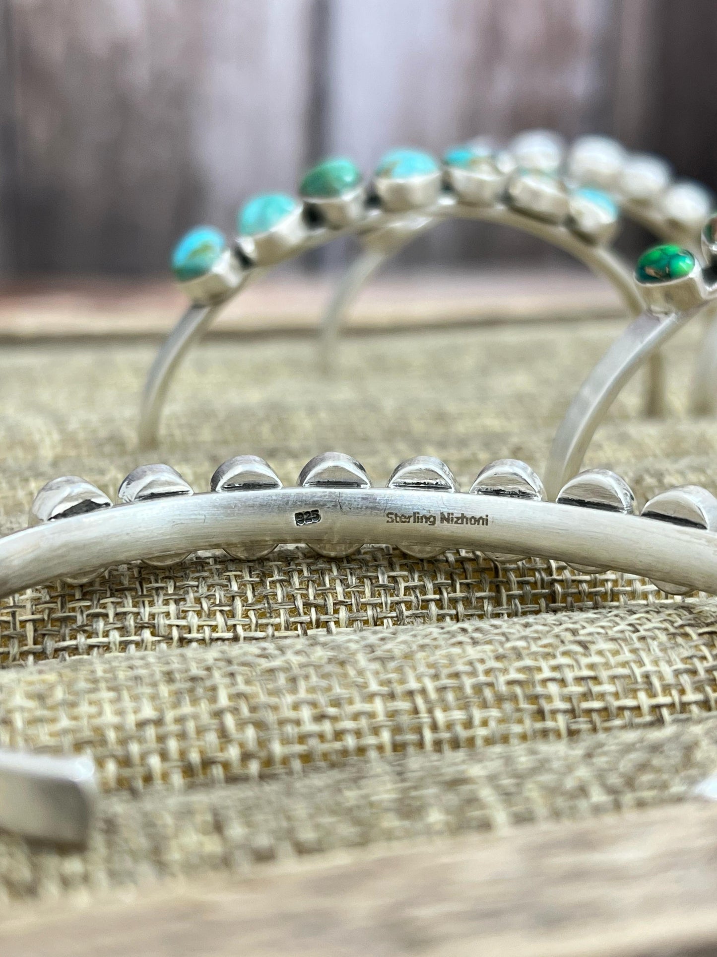 Handmade Sterling Silver Multi Stone Cuff Bracelet with Signed Nizhoni