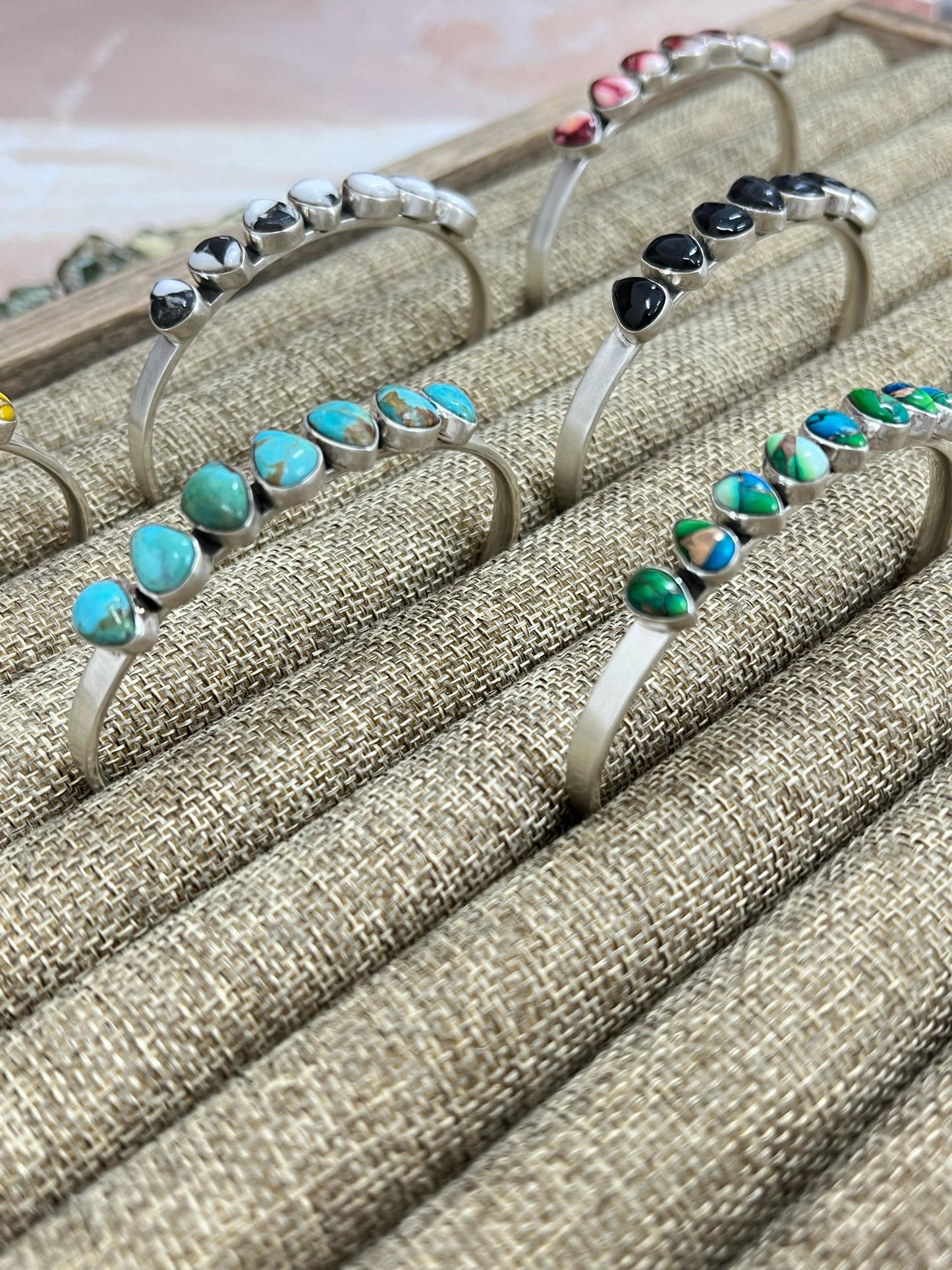 Handmade Sterling Silver Multi Stone Cuff Bracelet with Signed Nizhoni