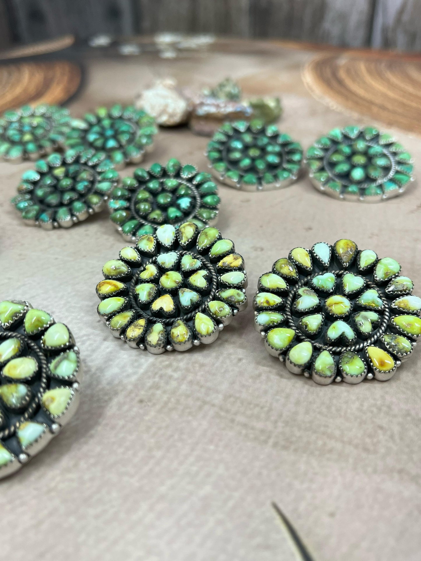 Handmade Sterling Silver Palomino, Sonoran Mountain Turquoise Post Earrings with Signed Nizhoni