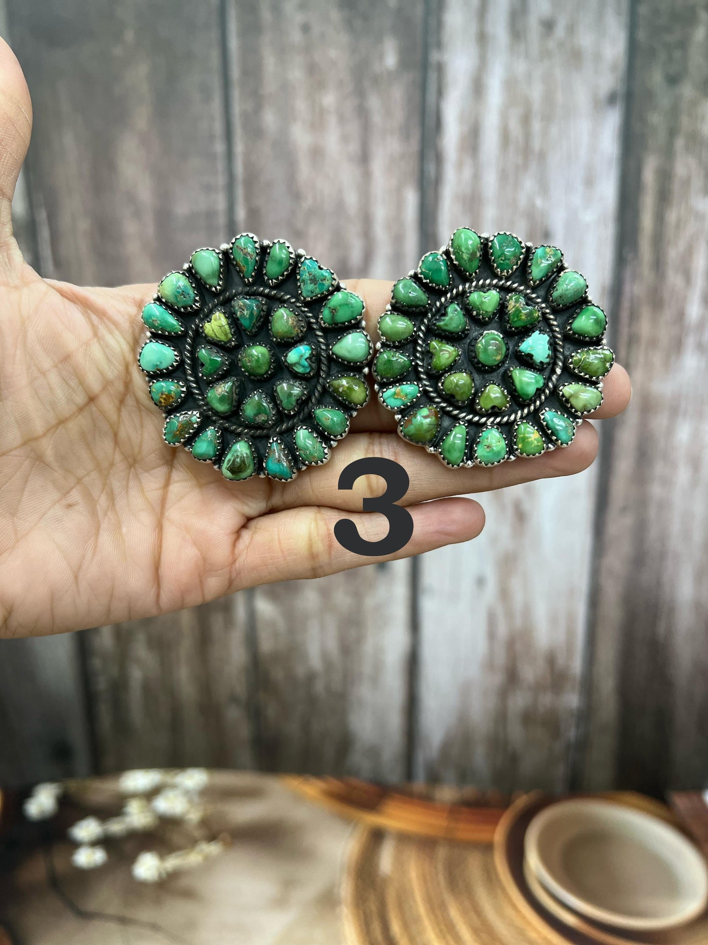 Handmade Sterling Silver Palomino, Sonoran Mountain Turquoise Post Earrings with Signed Nizhoni