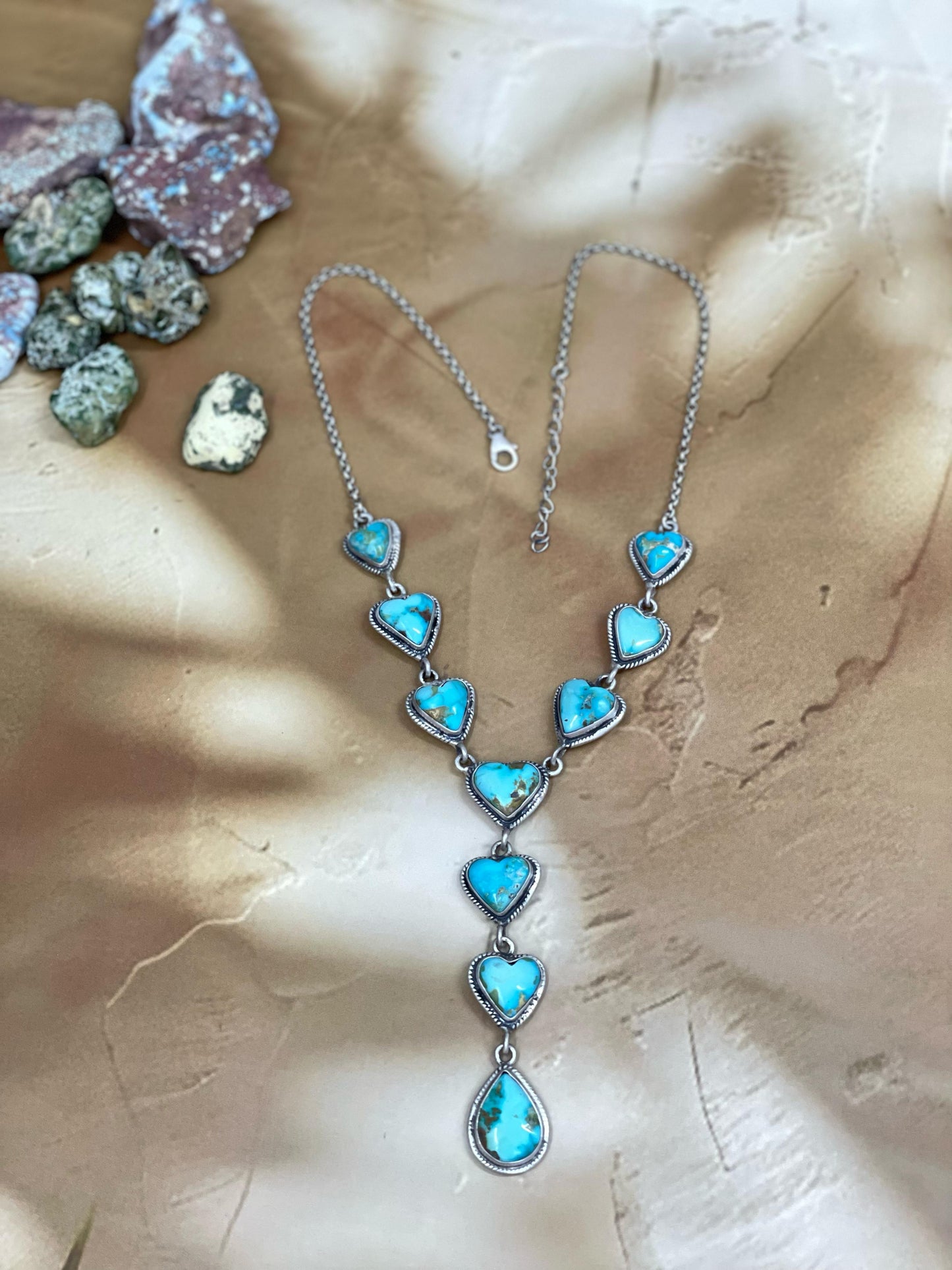 Handmade Sterling Silver South Hill Turquoise Heart Necklace, Signed Nizhoni