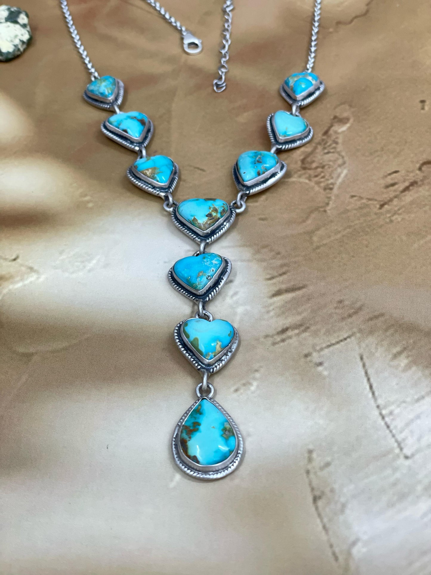 Handmade Sterling Silver South Hill Turquoise Heart Necklace, Signed Nizhoni