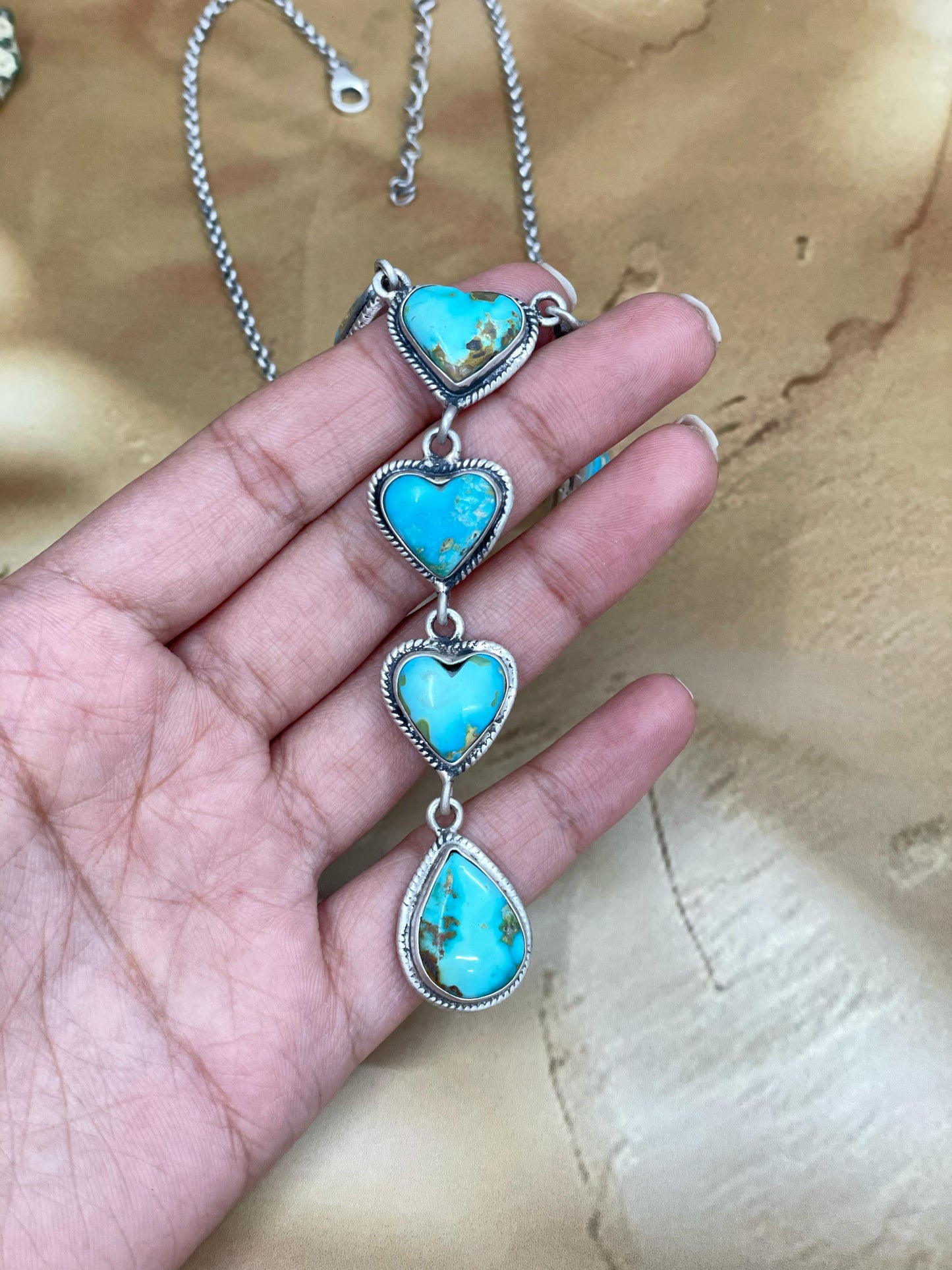 Handmade Sterling Silver South Hill Turquoise Heart Necklace, Signed Nizhoni