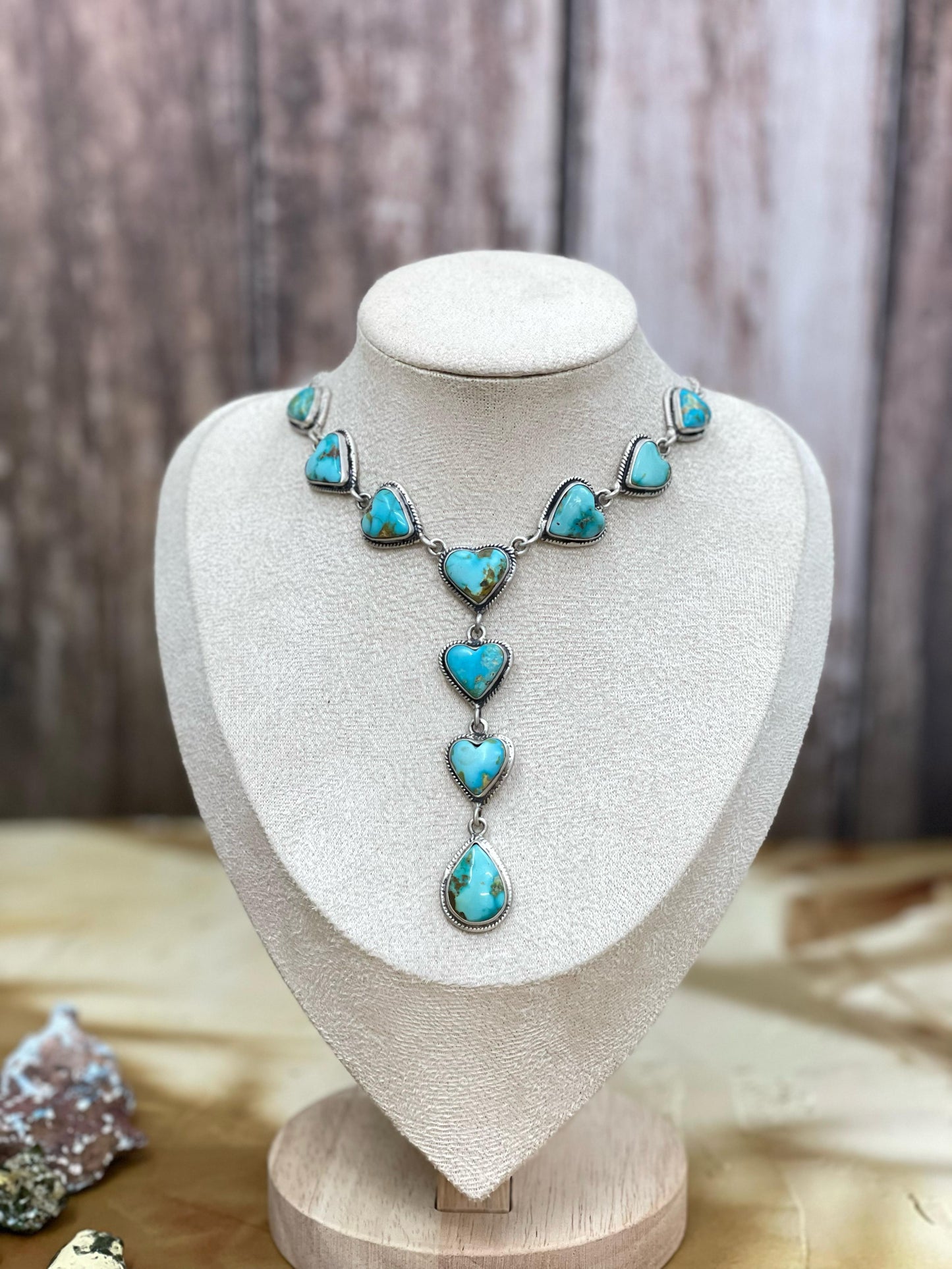 Handmade Sterling Silver South Hill Turquoise Heart Necklace, Signed Nizhoni