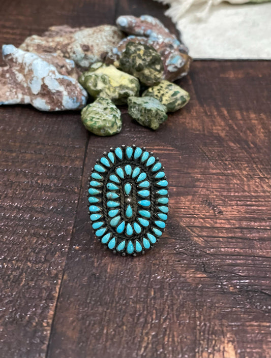 Handmade Sterling Silver Kingman Turquoise Adjustable Ring with Signed Nizhoni