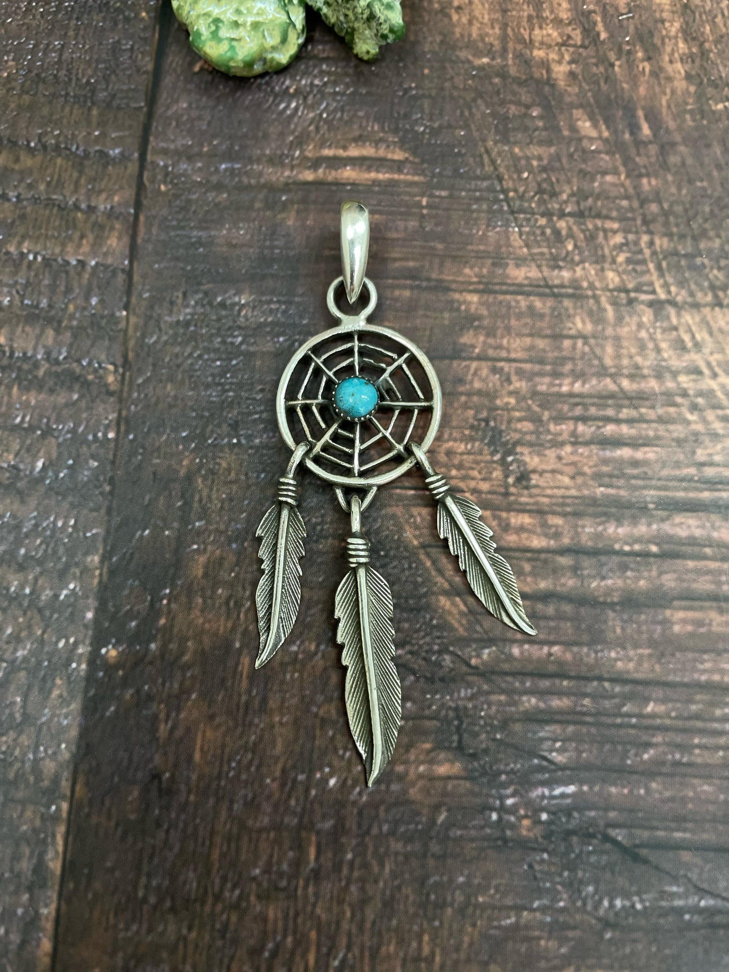 Handmade Sterling Silver Kingman Turquoise Pendent with Signed Nizhoni