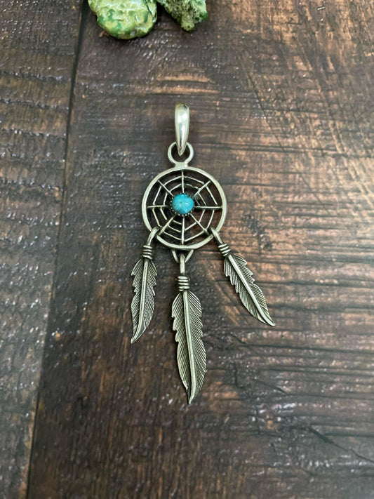 Handmade Sterling Silver Kingman Turquoise Pendent with Signed Nizhoni
