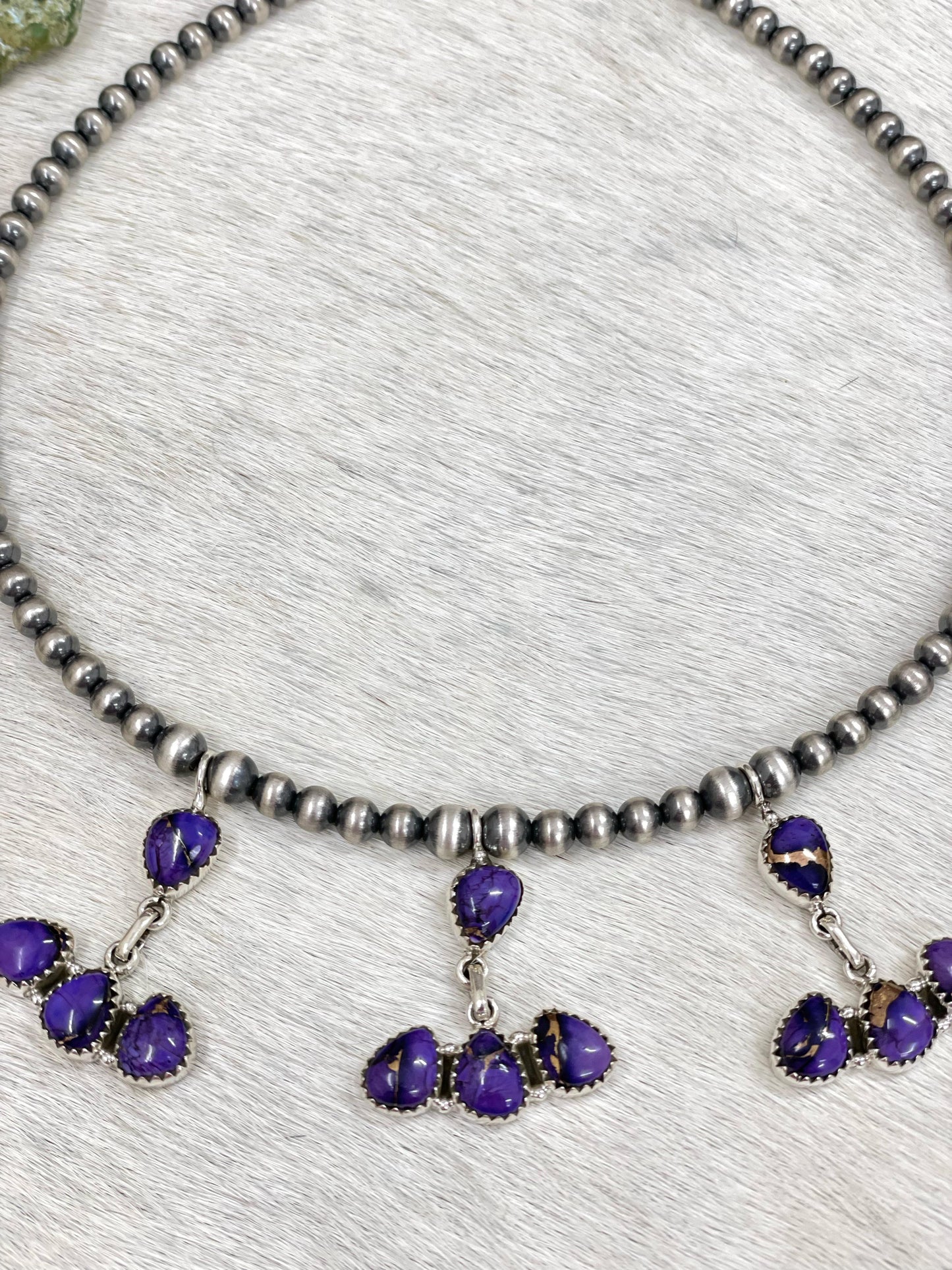 Handmade Sterling Silver Grape Dahlia Beaded Necklace with Signed Nizhoni