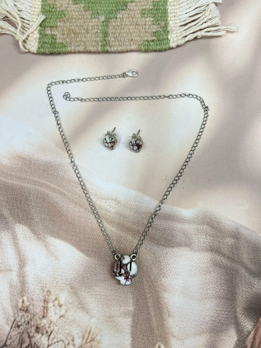 Handmade Sterling Silver Wild Horse Saguaro Necklace Earrings Set with Signed Nizhoni