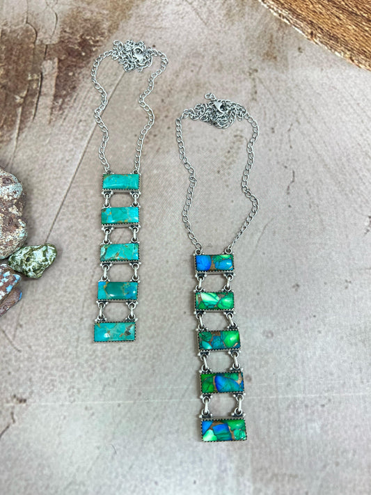 Handmade Sterling Silver Kingman Turquoise, Peacock Dahlia Necklace with Signed Nizhoni (h6)