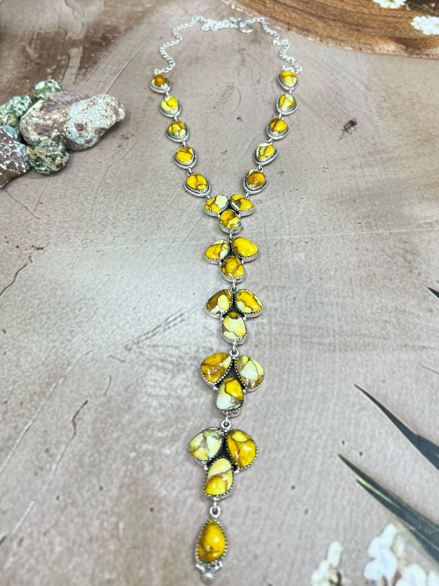 Handmade Sterling Silver Honey Dahlia Necklace with Signed Nizhoni