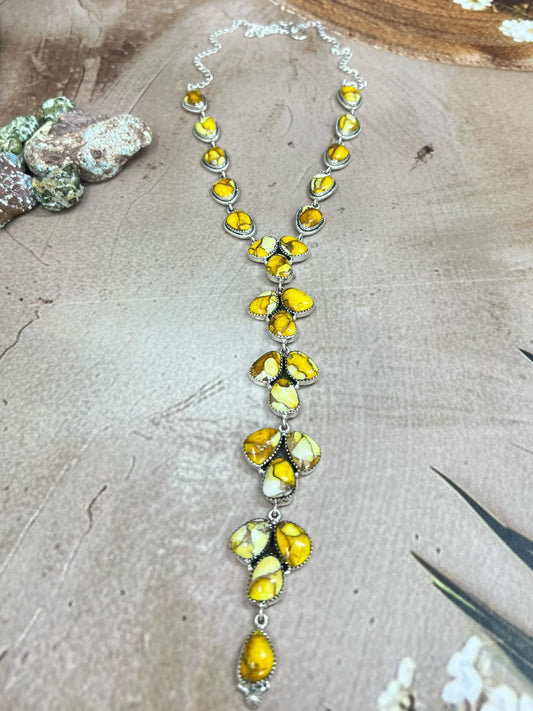 Handmade Sterling Silver Honey Dahlia Necklace with Signed Nizhoni