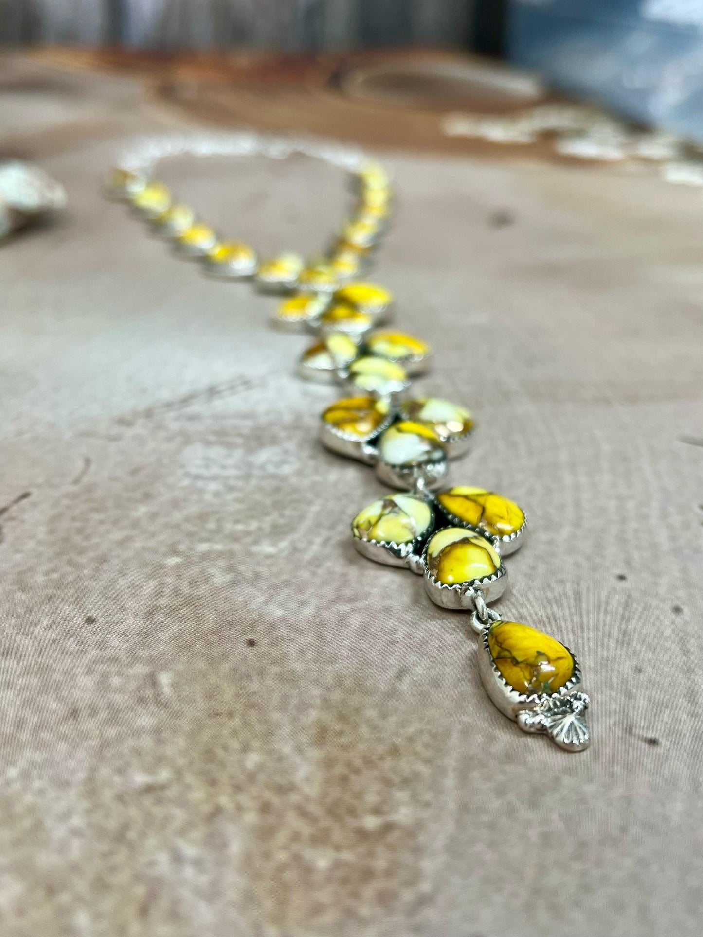 Handmade Sterling Silver Honey Dahlia Necklace with Signed Nizhoni