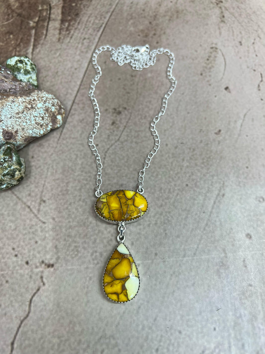 Handmade Sterling Silver Honey Dahlia Necklace with Signed Nizhoni