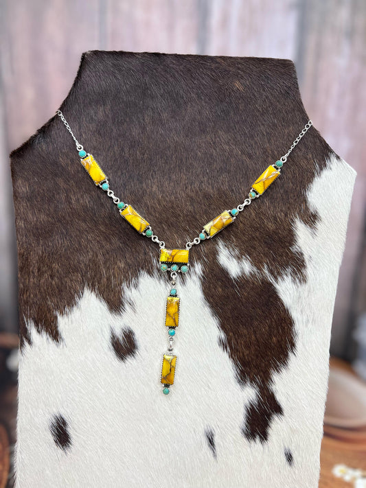 Handmade Sterling Silver Honey Dahlia with Kingman Turquoise Necklace, Signed Nizhoni