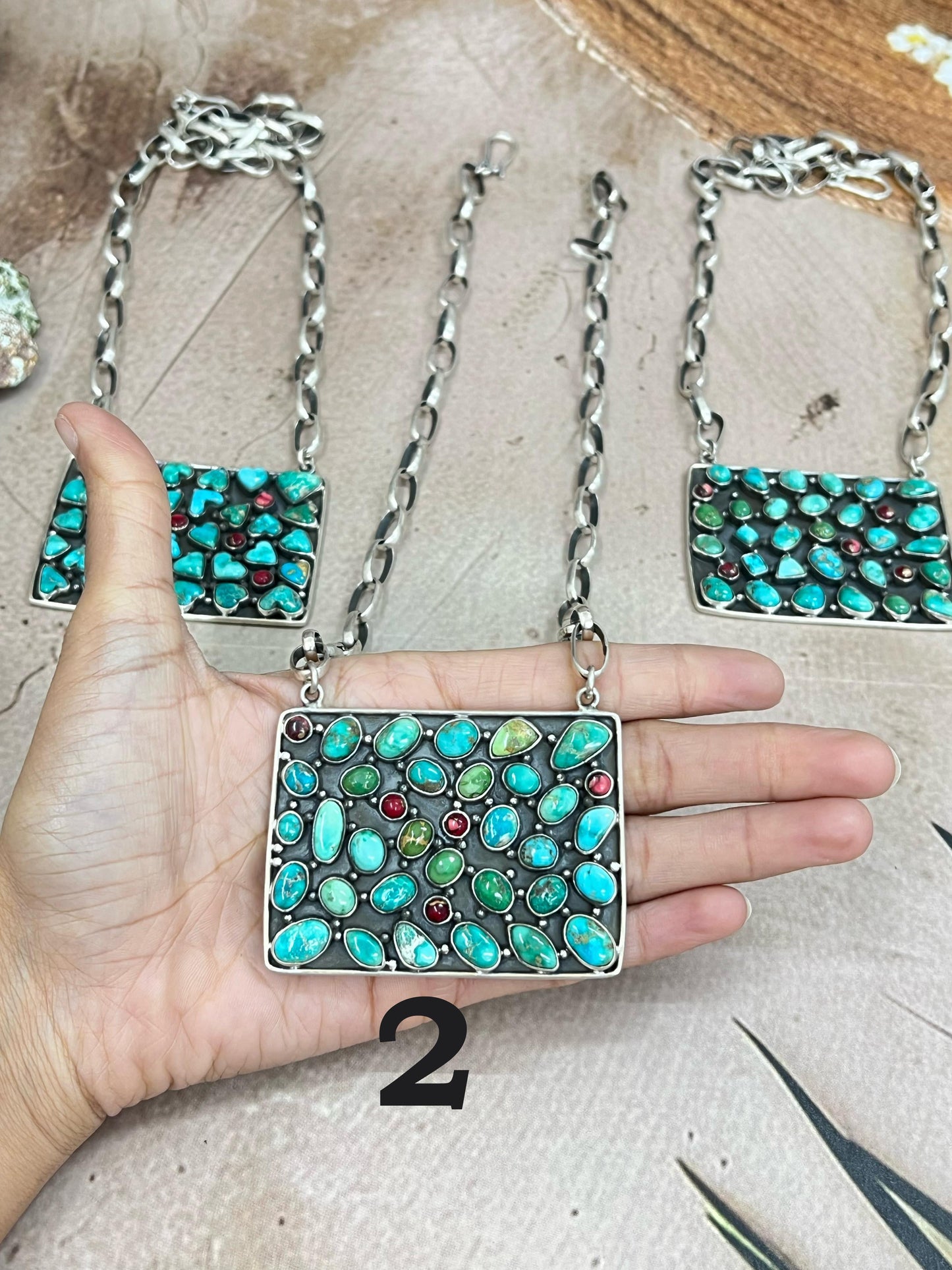 Handmade Sterling Silver Emerald Valley Turquoise with Dahlia Rose Necklace, Signed Nizhoni
