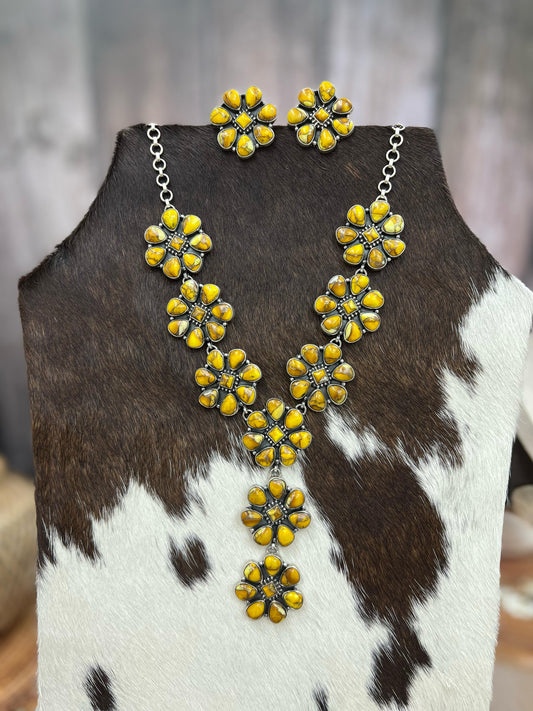 Handmade Sterling Silver Honey Dahlia Necklace Post Earrings, Signed Nizhoni