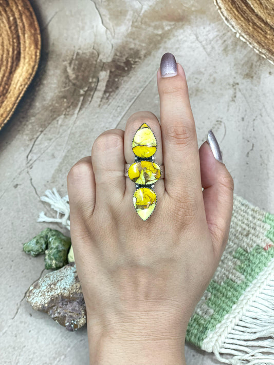 Handmade Sterling Silver Honey Dahlia Adjustable Ring with Signed Nizhoni
