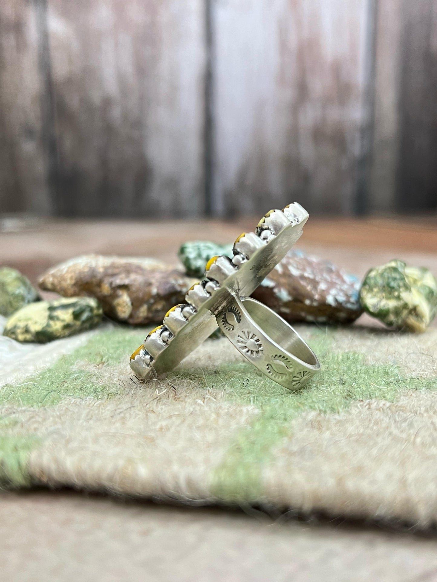 Handmade Sterling Silver Honey Dahlia Adjustable Ring, Signed Nizhoni