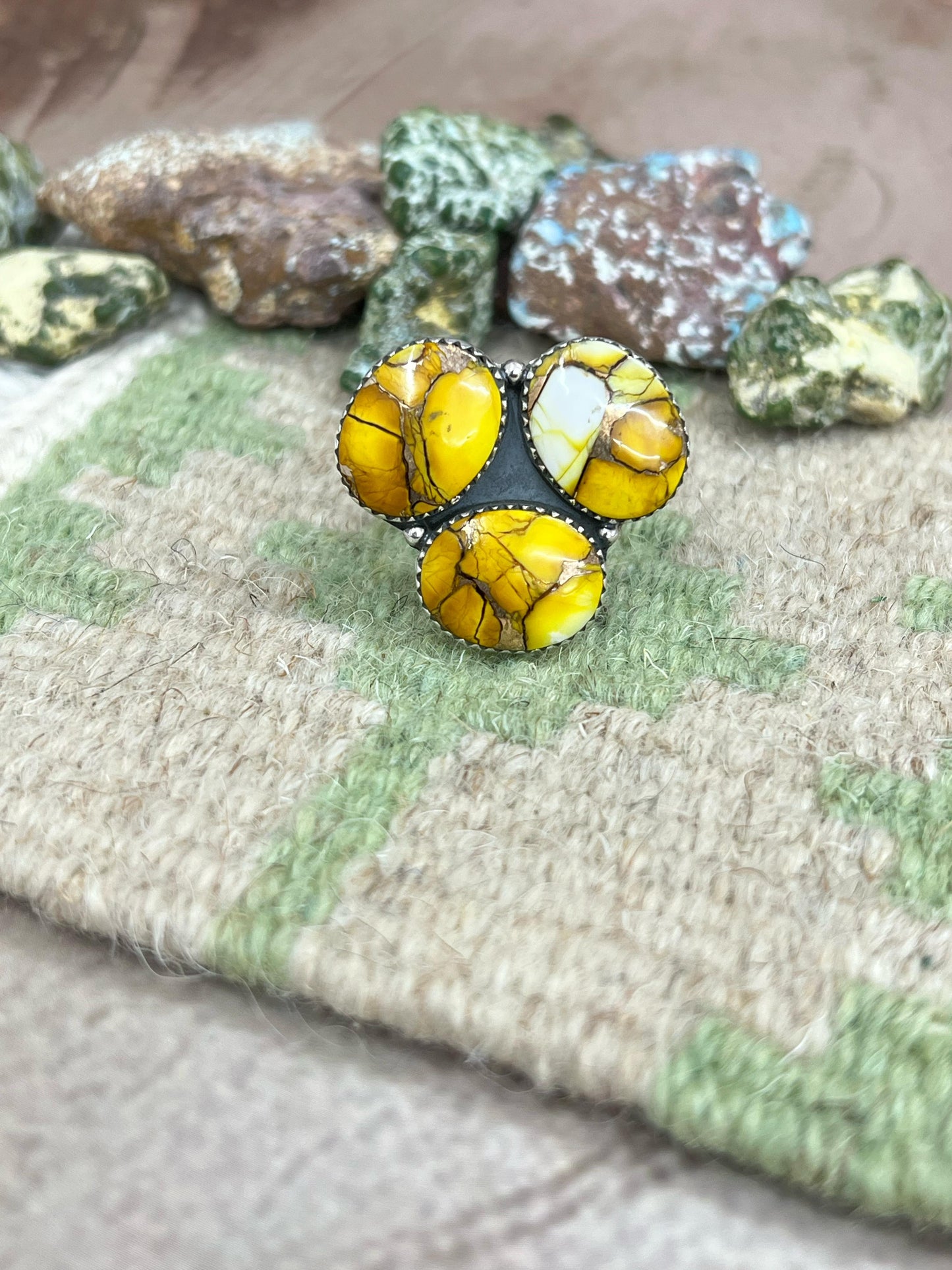 Handmade Sterling Silver Honey Dahlia Adjustable Ring, Signed Nizhoni