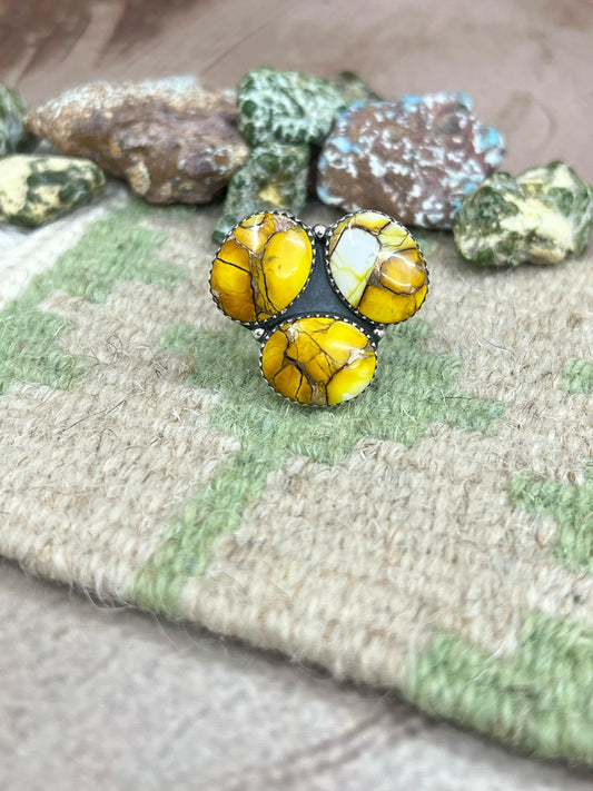 Handmade Sterling Silver Honey Dahlia Adjustable Ring, Signed Nizhoni