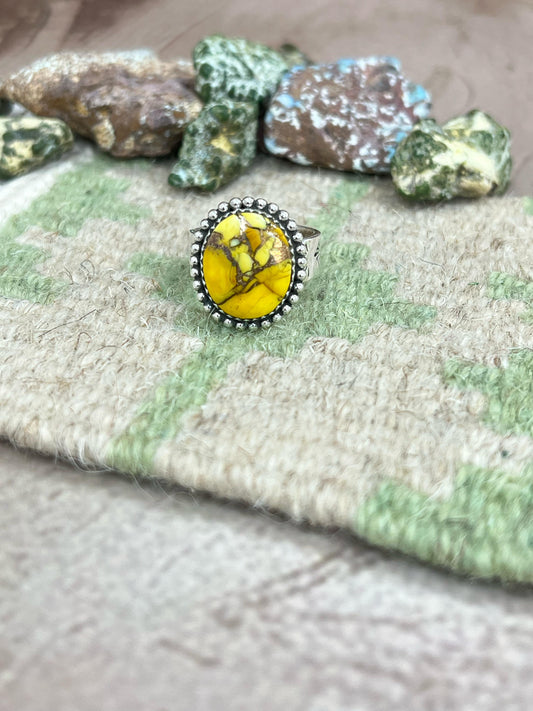 Handmade Sterling Silver Honey Dahlia Adjustable Ring, Signed Nizhoni