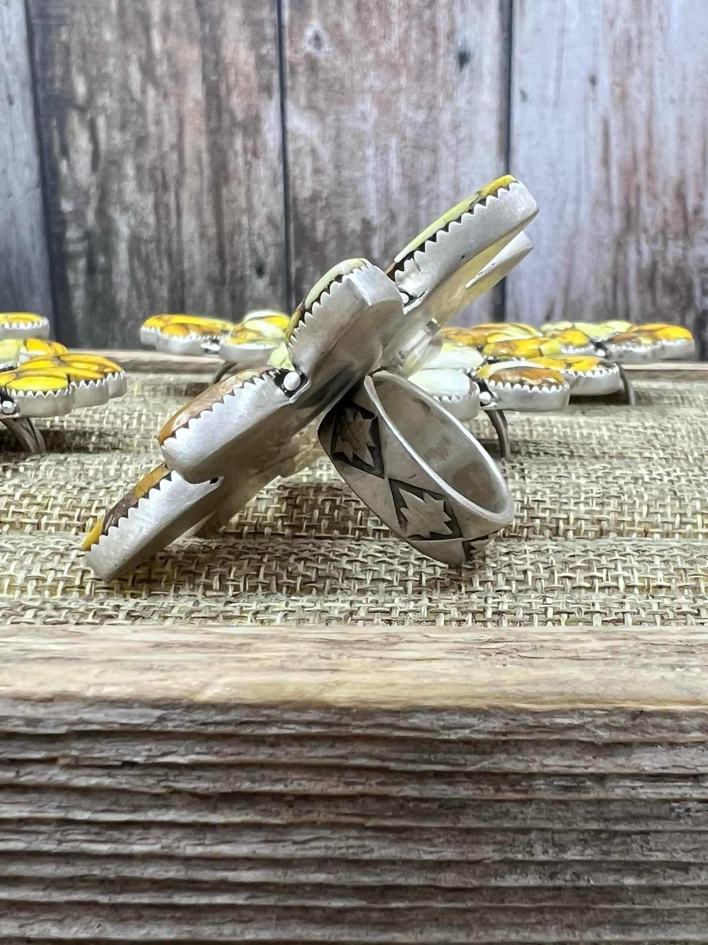Handmade Sterling Silver Honey Dahlia Adjustable Ring with Signed Nizhoni