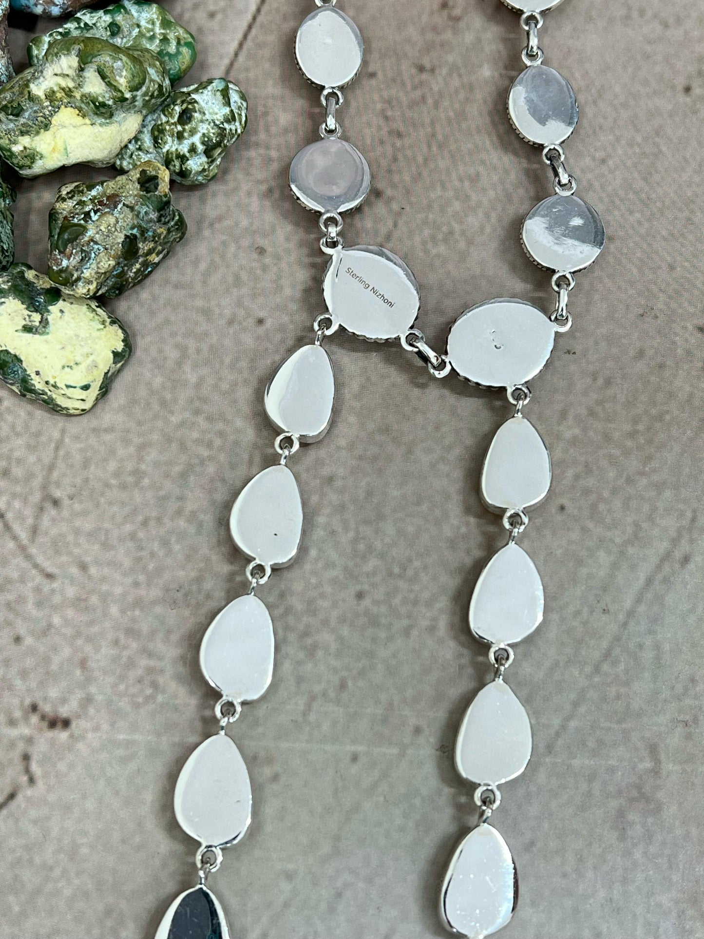 Handmade Sterling Silver Honey Dahlia with Kingman Turquoise Necklace, Signed Nizhoni