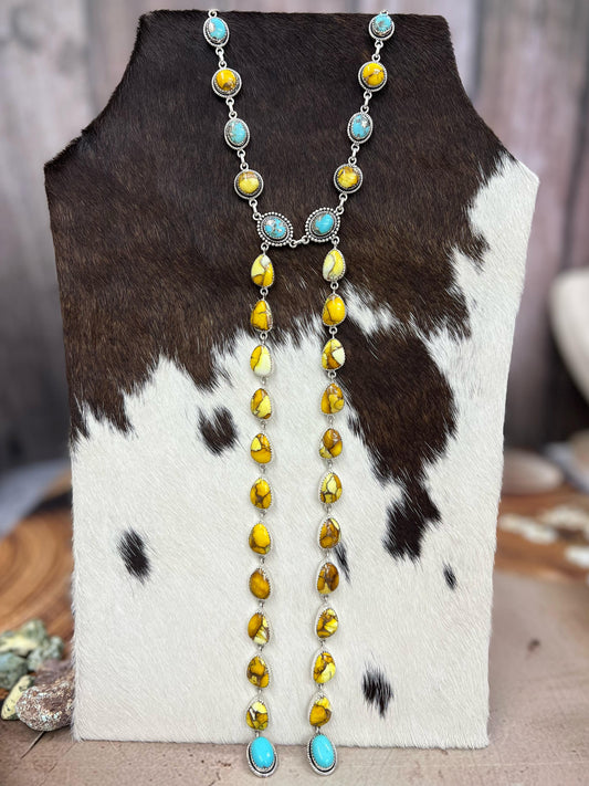 Handmade Sterling Silver Honey Dahlia with Kingman Turquoise Necklace, Signed Nizhoni