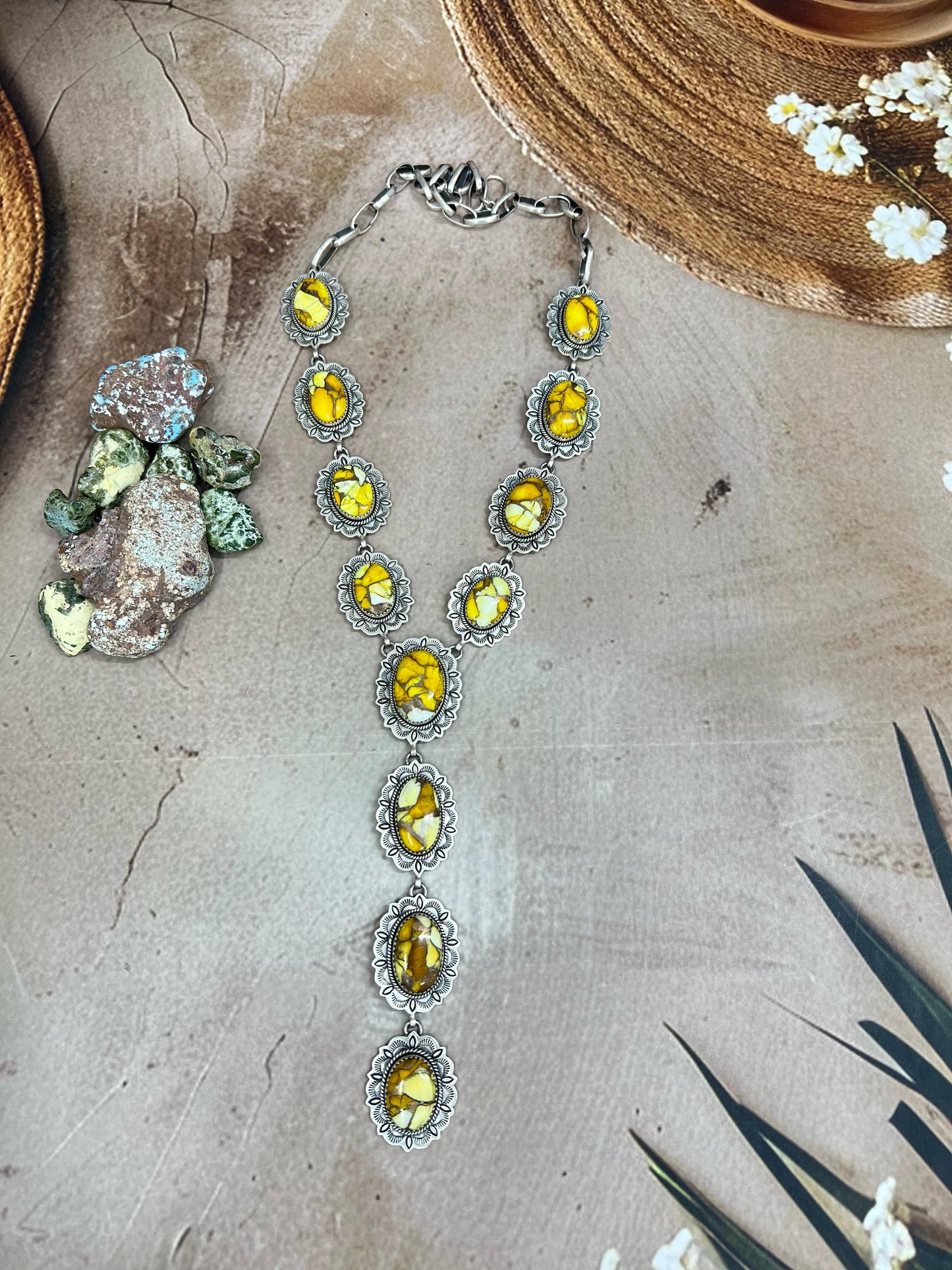 Handmade Sterling Silver Honey Dahlia Necklace with Signed Nizhoni