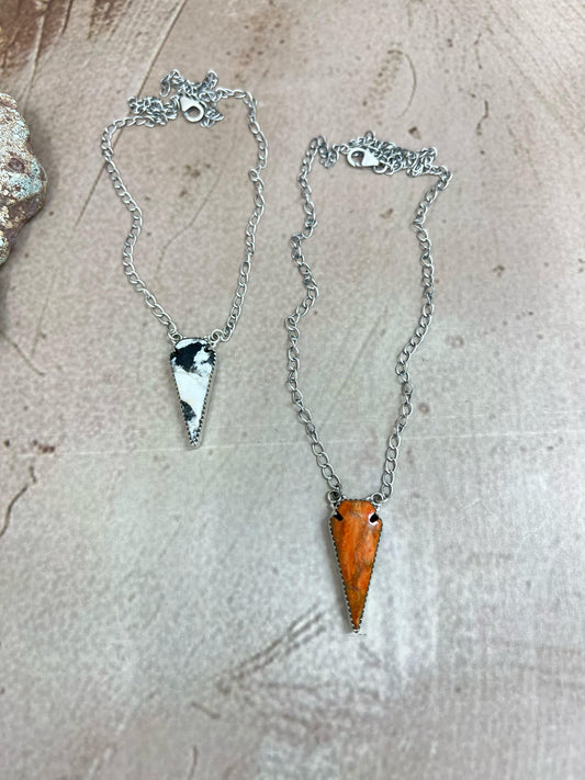 Handmade Sterling Silver Orange Mojave Turquoise, White Buffalo Turquoise Necklace with Signed Nizhoni
