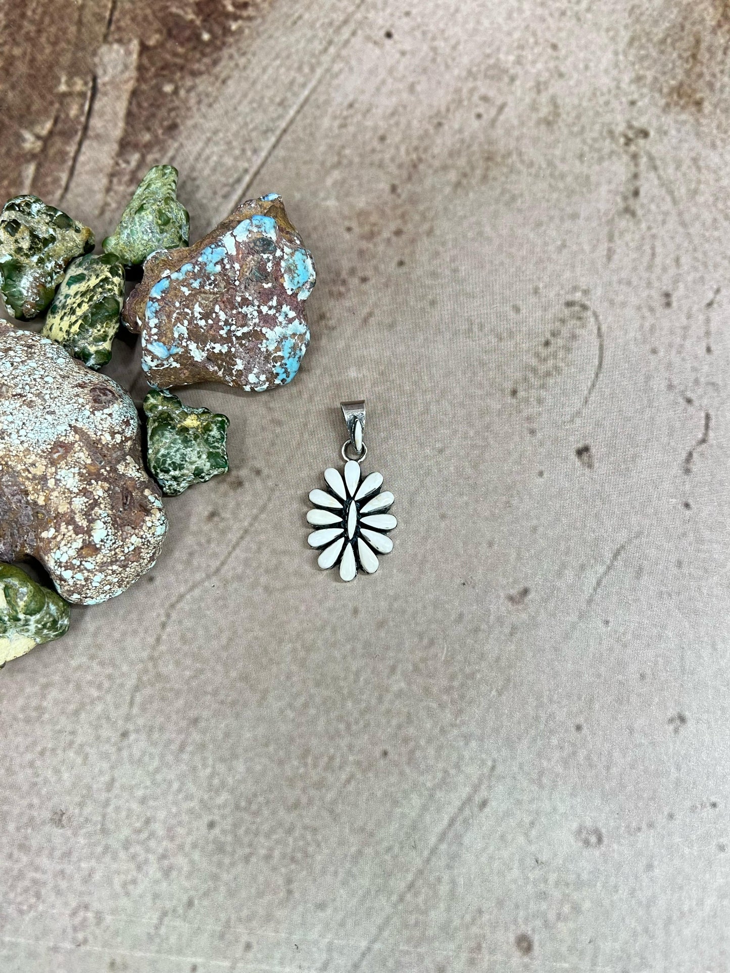 Handmade Sterling Silver White Buffalo Turquoise Pendant with Signed Nizhoni