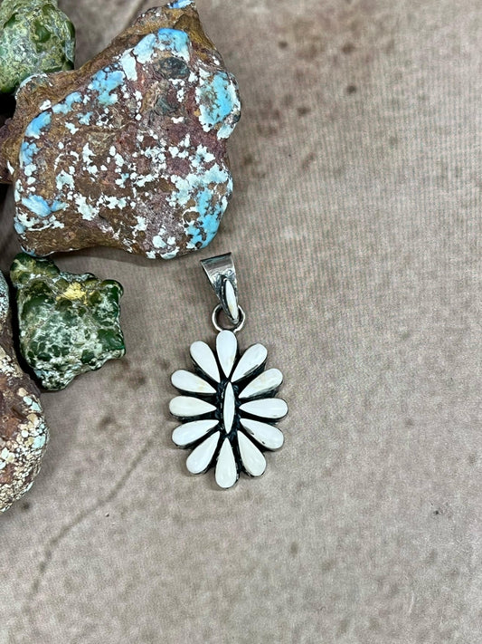 Handmade Sterling Silver White Buffalo Turquoise Pendant with Signed Nizhoni