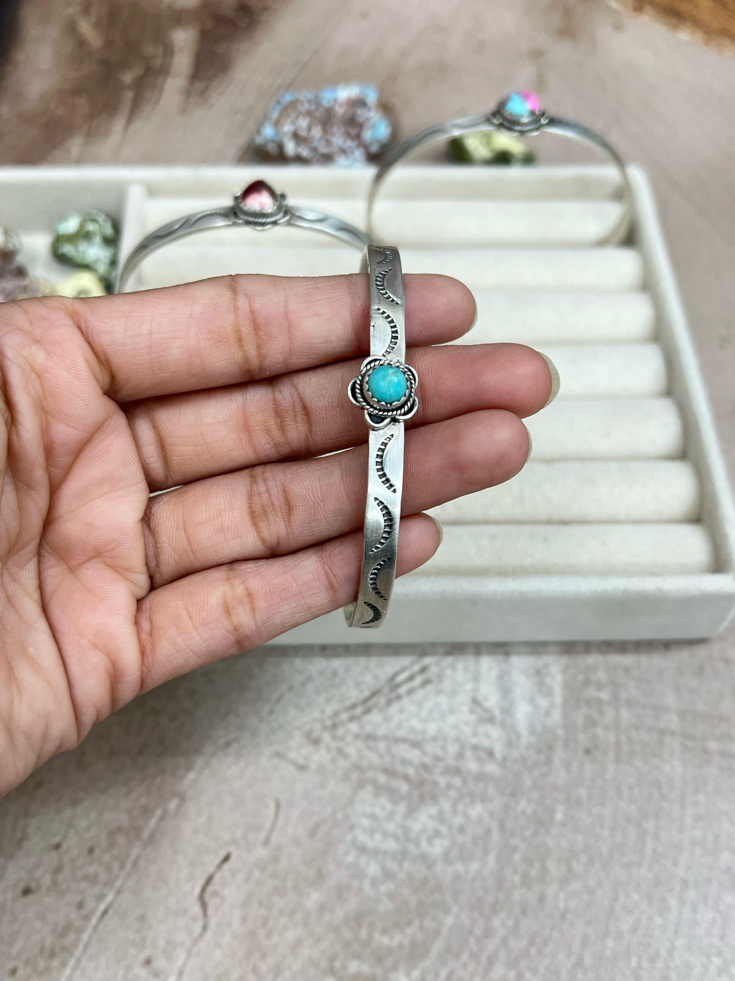 Handmade Sterling Silver Multi Stones Cuff Bracelet with Signed Nizhoni