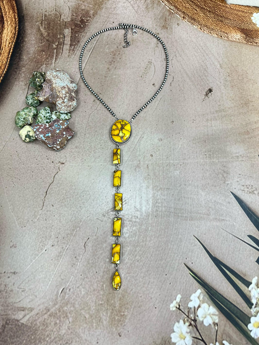 Handmade Sterling Silver Honey Dahlia Necklace with Signed Nizhoni