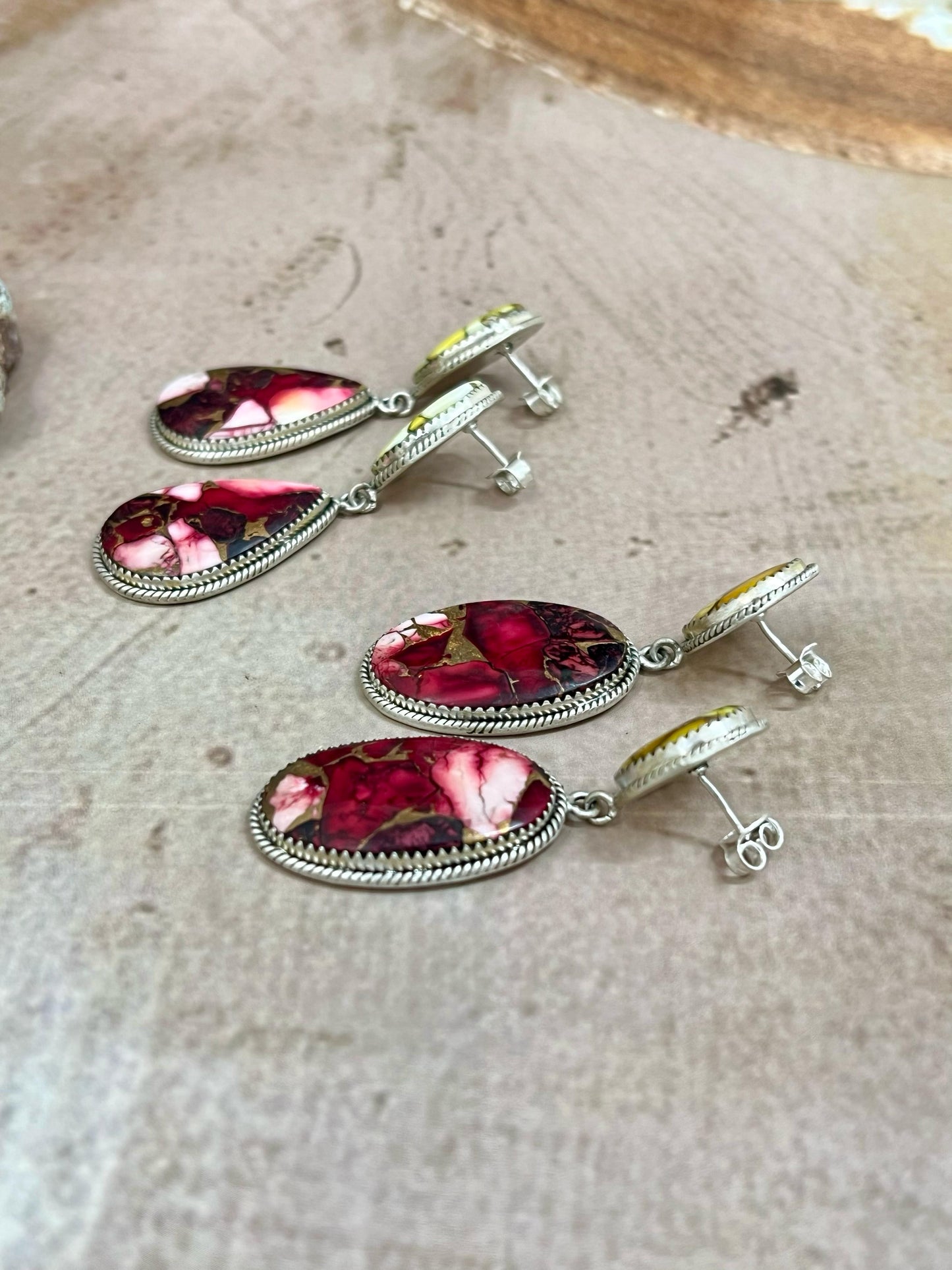 Handmade Sterling Silver Honey Dahlia with Dahlia Rose Dangle Earrings with Signed Nizhoni