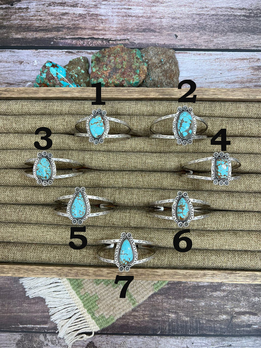 Handmade Sterling Silver Number 8 Turquoise Cuff Bracelet with Signed Nizhoni