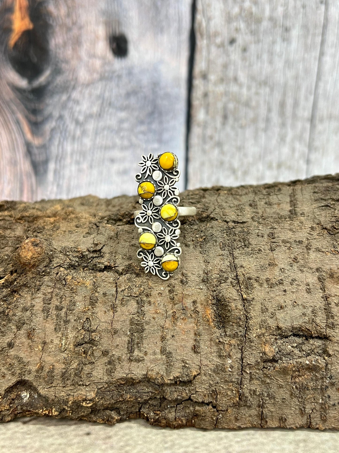 Handmade Sterling Silver Honey Dahlia Adjustable Ring with Signed Nizhoni