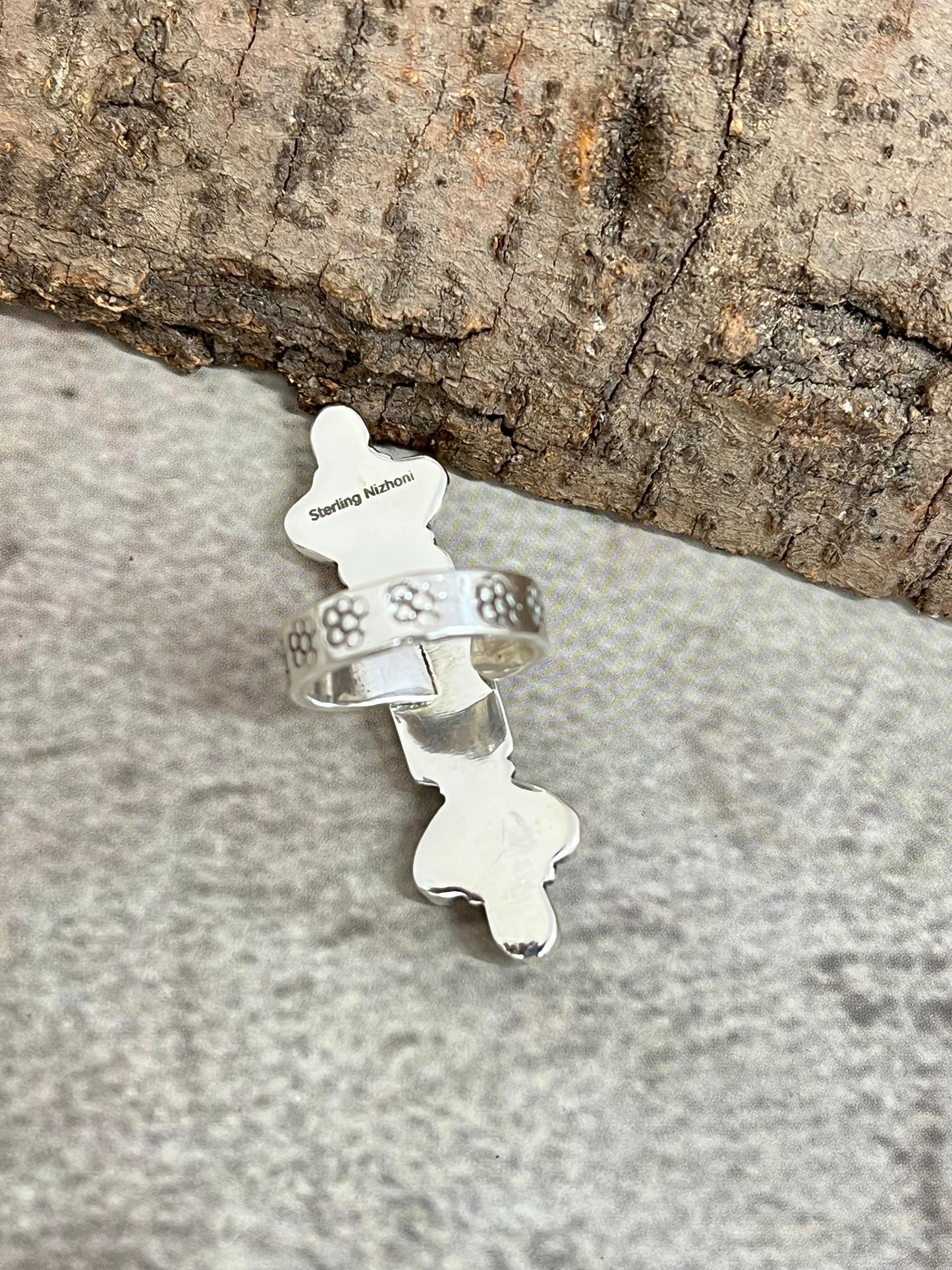 Handmade Sterling Silver Honey Dahlia Adjustable Ring with Signed Nizhoni