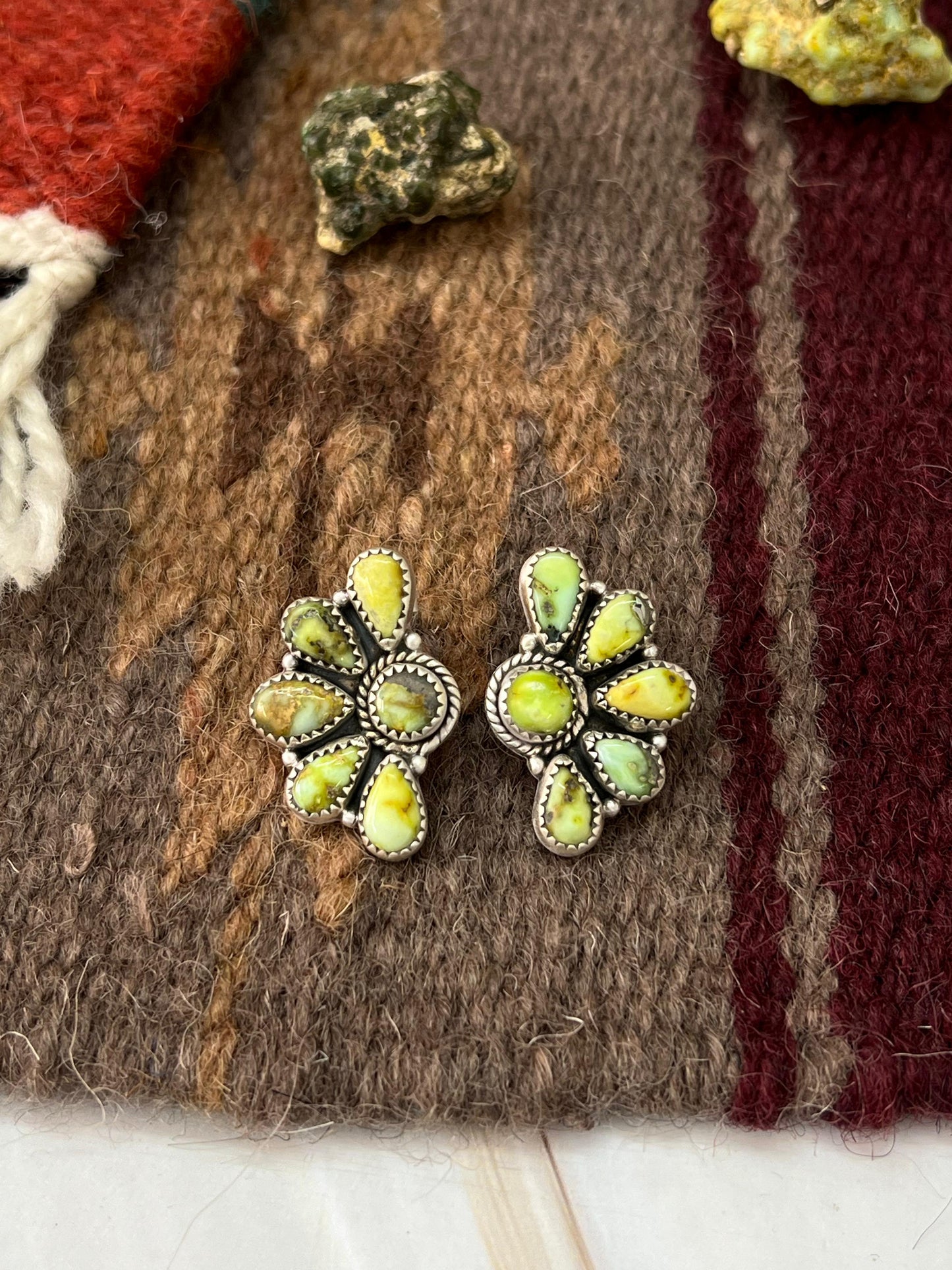 Handmade Sterling Silver Palomino Turquoise Post Studs with Signed Nizhoni