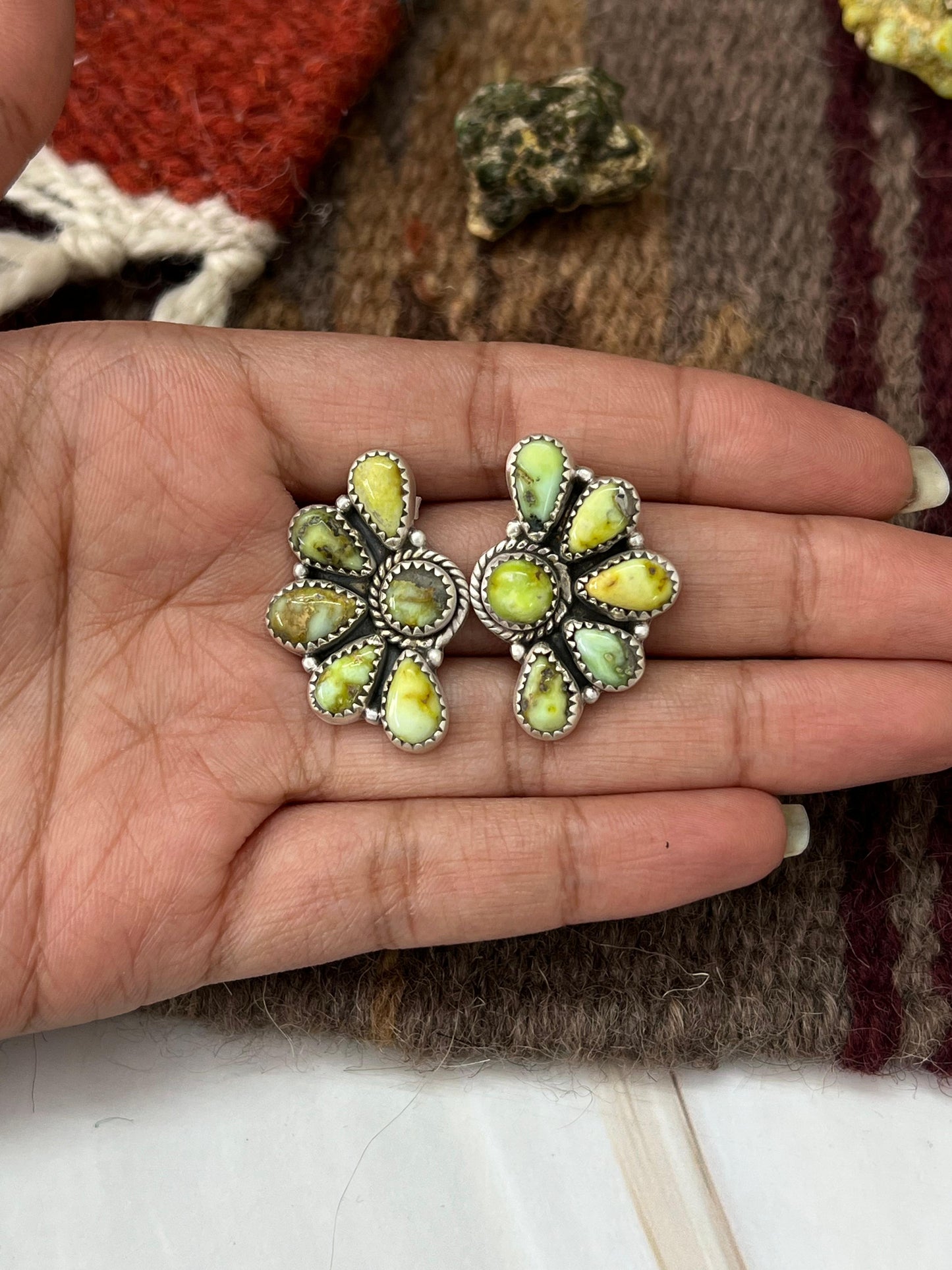 Handmade Sterling Silver Palomino Turquoise Post Studs with Signed Nizhoni