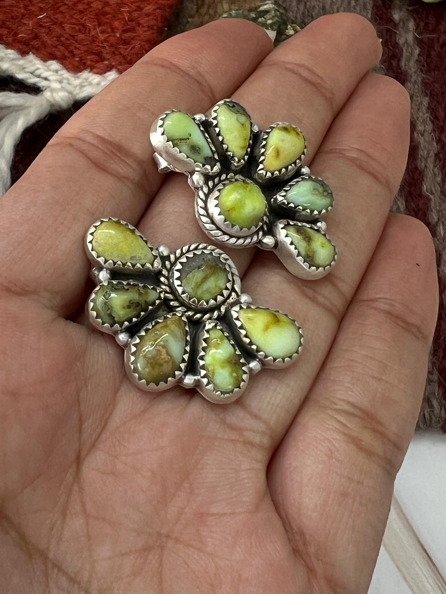 Handmade Sterling Silver Palomino Turquoise Post Studs with Signed Nizhoni