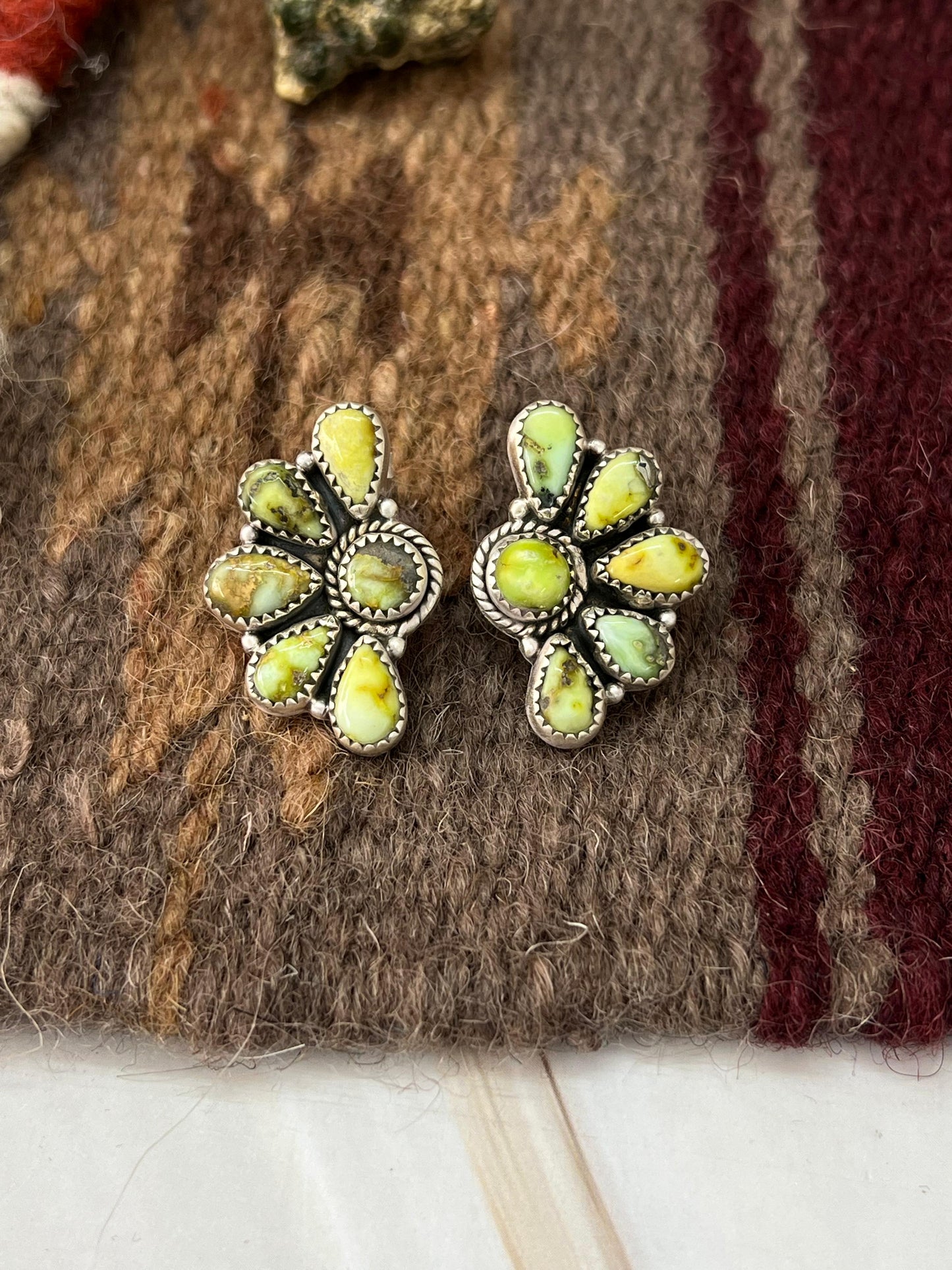 Handmade Sterling Silver Palomino Turquoise Post Studs with Signed Nizhoni