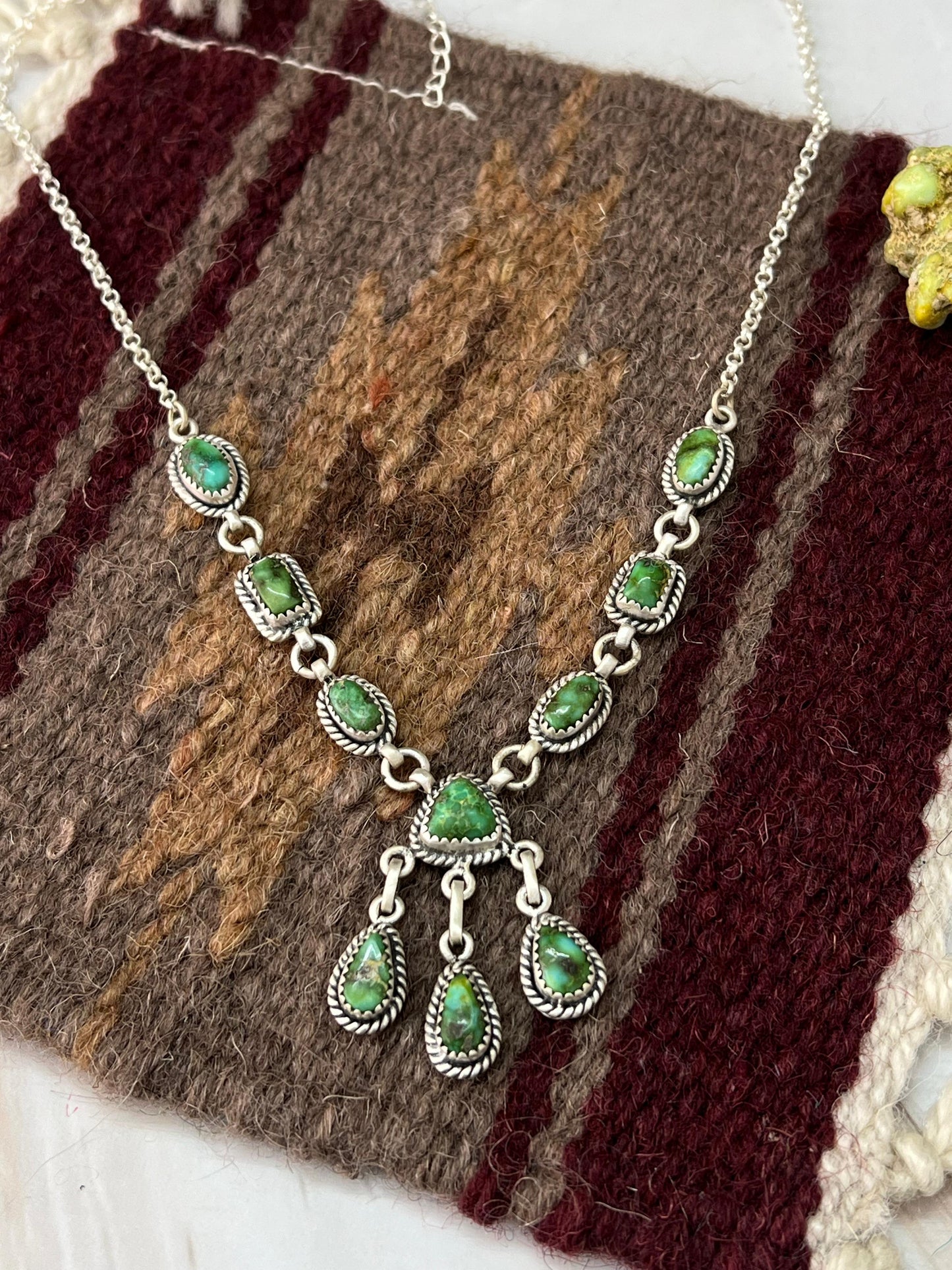 Handmade Sterling Silver Sonoran Mountain Turquoise Necklace with Signed Nizhoni