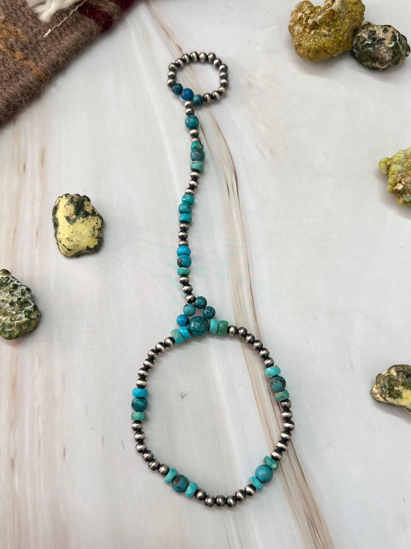 Handmade Sterling Silver Kingman Turquoise Beaded Hand Harness Leslie’s favorite