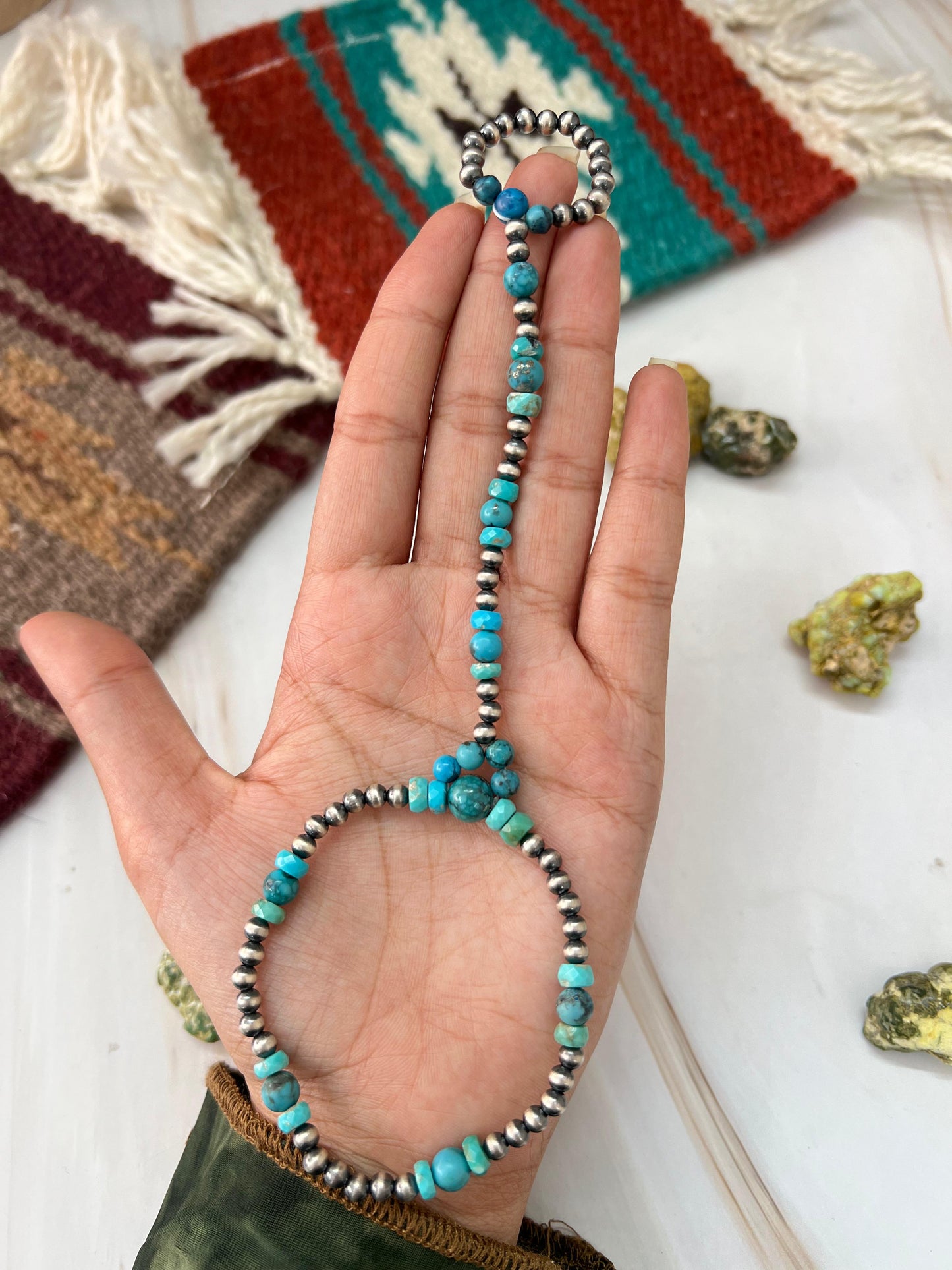 Handmade Sterling Silver Kingman Turquoise Beaded Hand Harness Leslie’s favorite