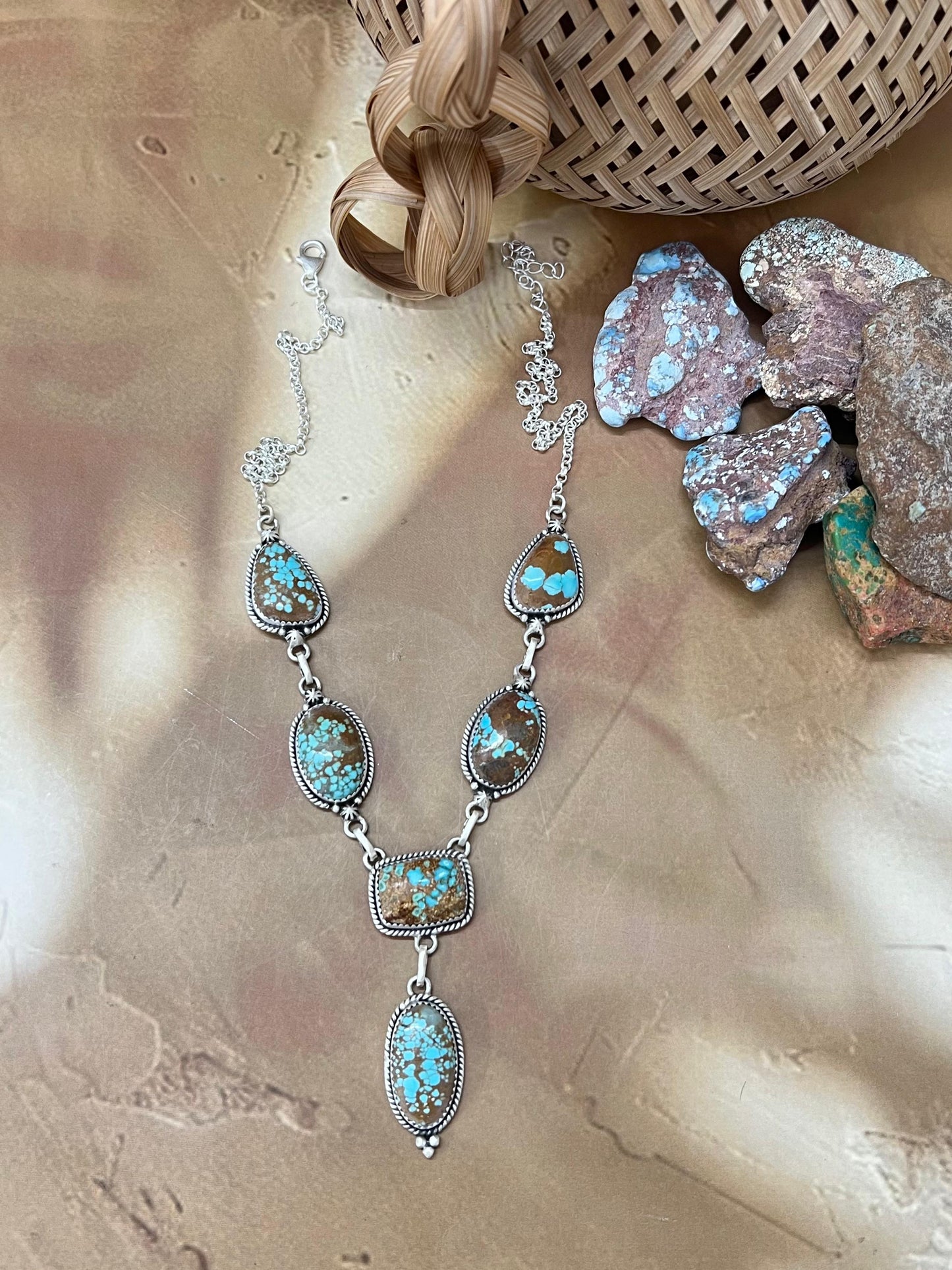 Handmade Sterling Silver Number 8 Turquoise Necklace with Signed Nizhoni (5)
