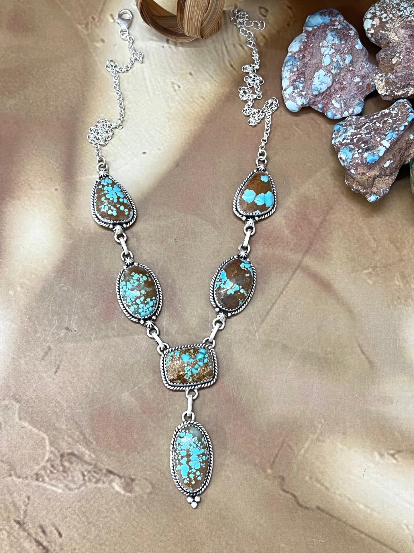 Handmade Sterling Silver Number 8 Turquoise Necklace with Signed Nizhoni (5)
