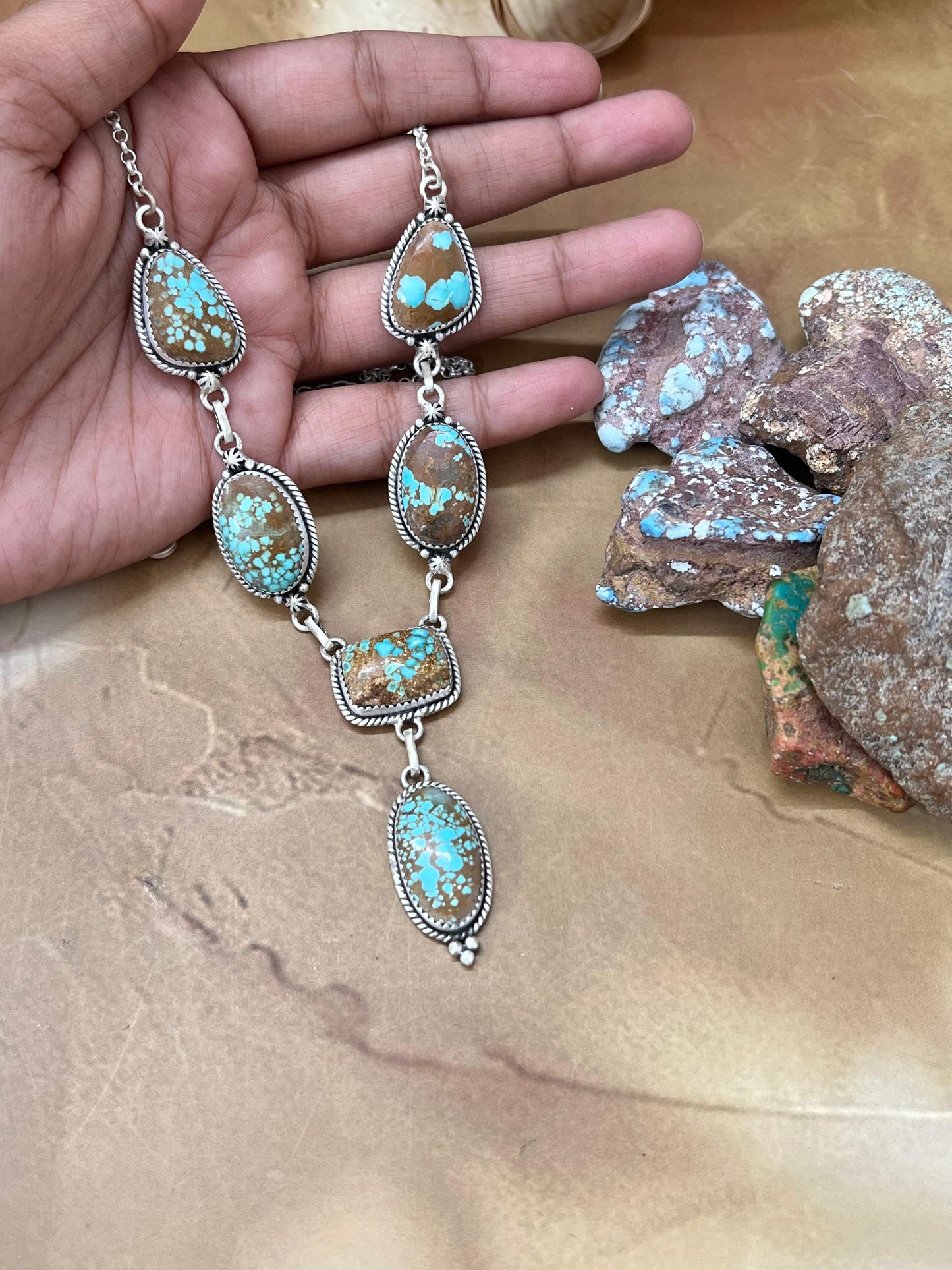 Handmade Sterling Silver Number 8 Turquoise Necklace with Signed Nizhoni (5)